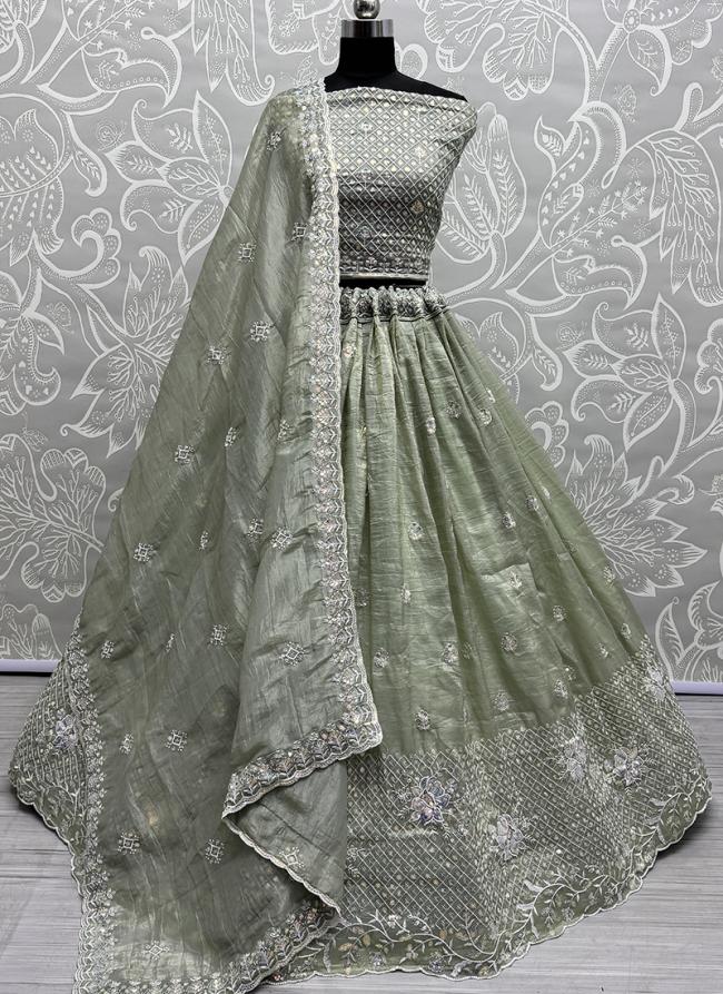 Gold Crush Pista Wedding Wear Embroidery Work Lehenga Choli